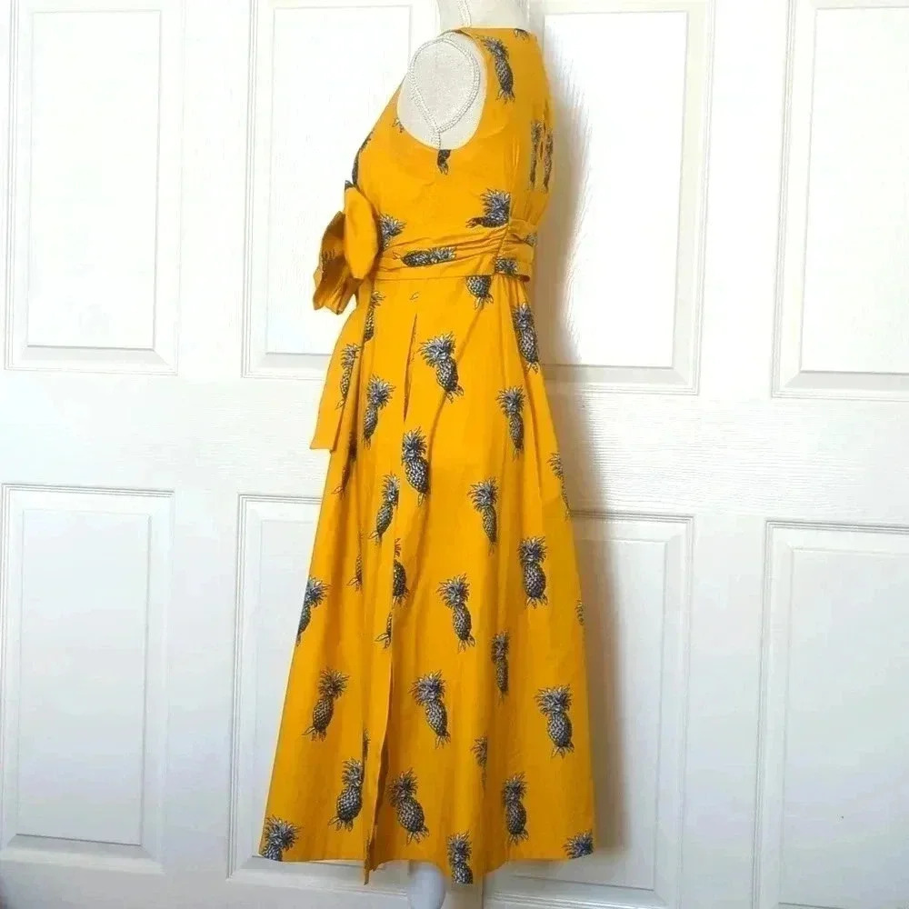 Ann Taylor Yellow Pineapple Print Fit and Flare Midi Dress - Picture 7 of 10